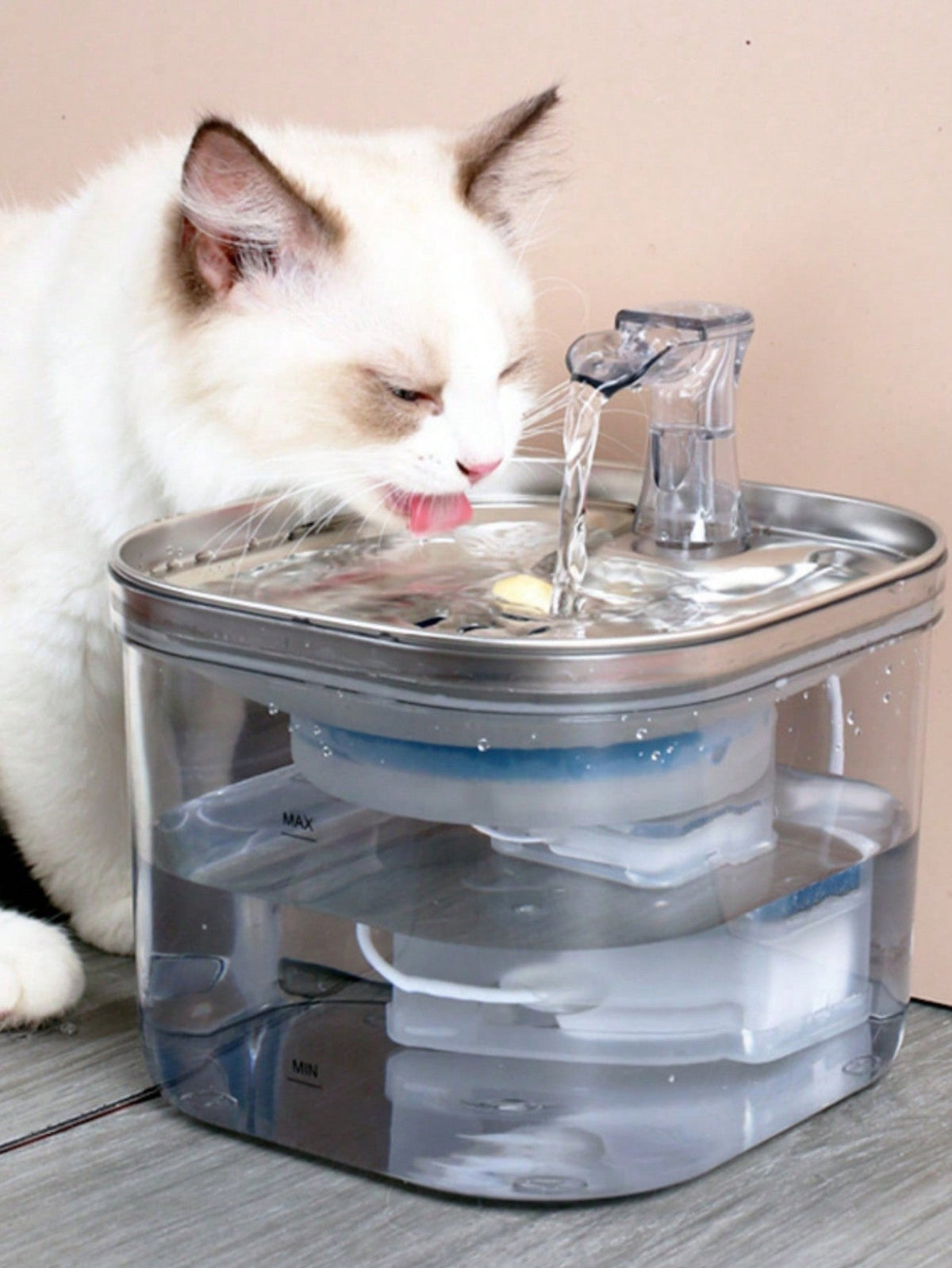 2L/68OZ/0.53 Gallon Adjustable Water Flow Stainless Steel Pet Fountain, Feplacement Filter Element Can Be Purchased