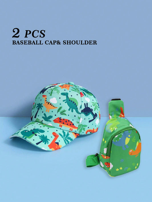 2pcs/Set Children's Dinosaur Baseball Cap And Backpack, Suitable For Boys To Carry And Store Items When , Also A Great Birthday Gift