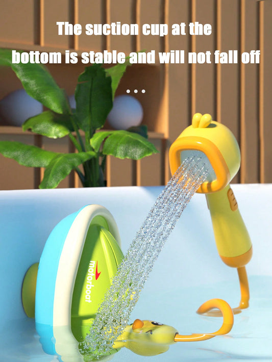 1pc Kids' Bath Toy With Motorboat, Duck, Shower Head Spray For Infant, Children Play In Bathtub Or Pool, Battery-Free