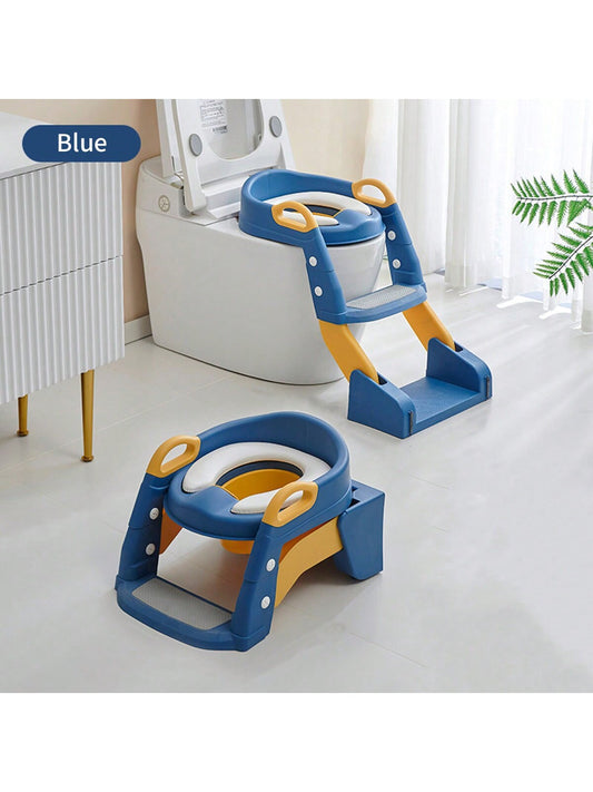 1pc Blue Kids' Toilet Seat With Ladder & Folding Step Stool For Boys & Girls