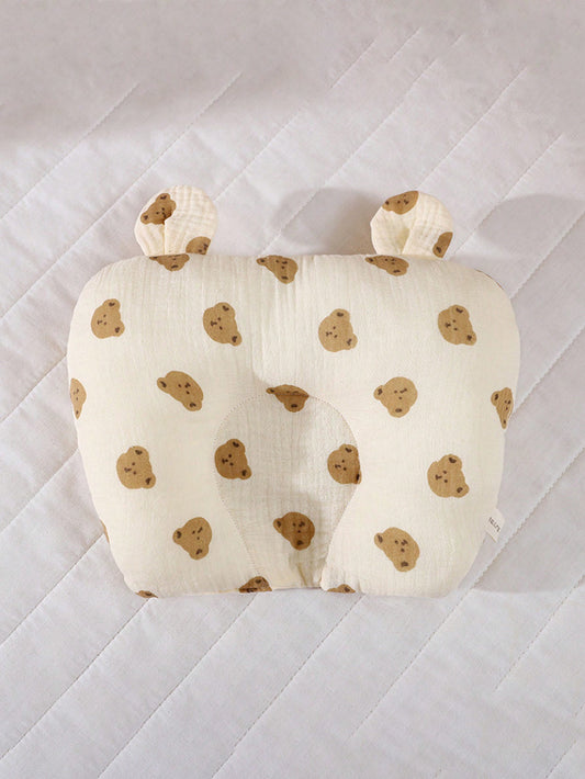 Newborn Baby Pillow With Little Bear Pattern, 4 Seasons Breathable Shaping Cushion Correcting Flat Head For Infant