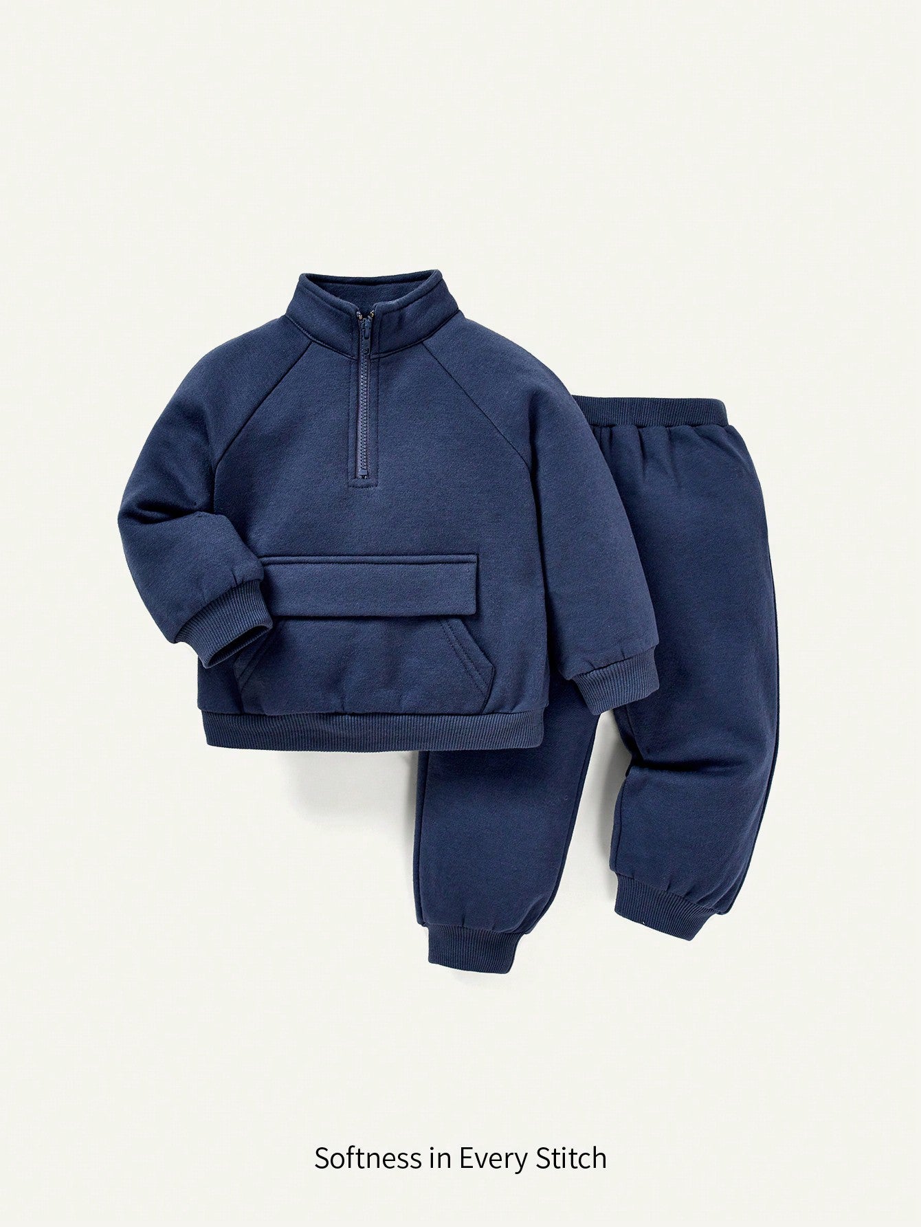 Cozy Pixies 2pcs/Set Baby Boy Stand Collar Raglan Sleeve Pocket Front Solid Sweatshirt And Pants