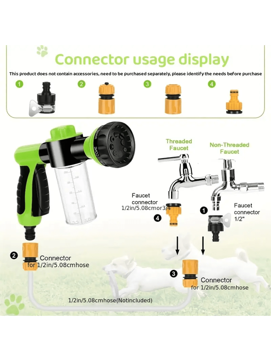 High Pressure Spray Nozzle Hose Dog Shower Head With 3 Modes, Pet Cleaning Tool For Bathtub, Water, Foam, Soap
