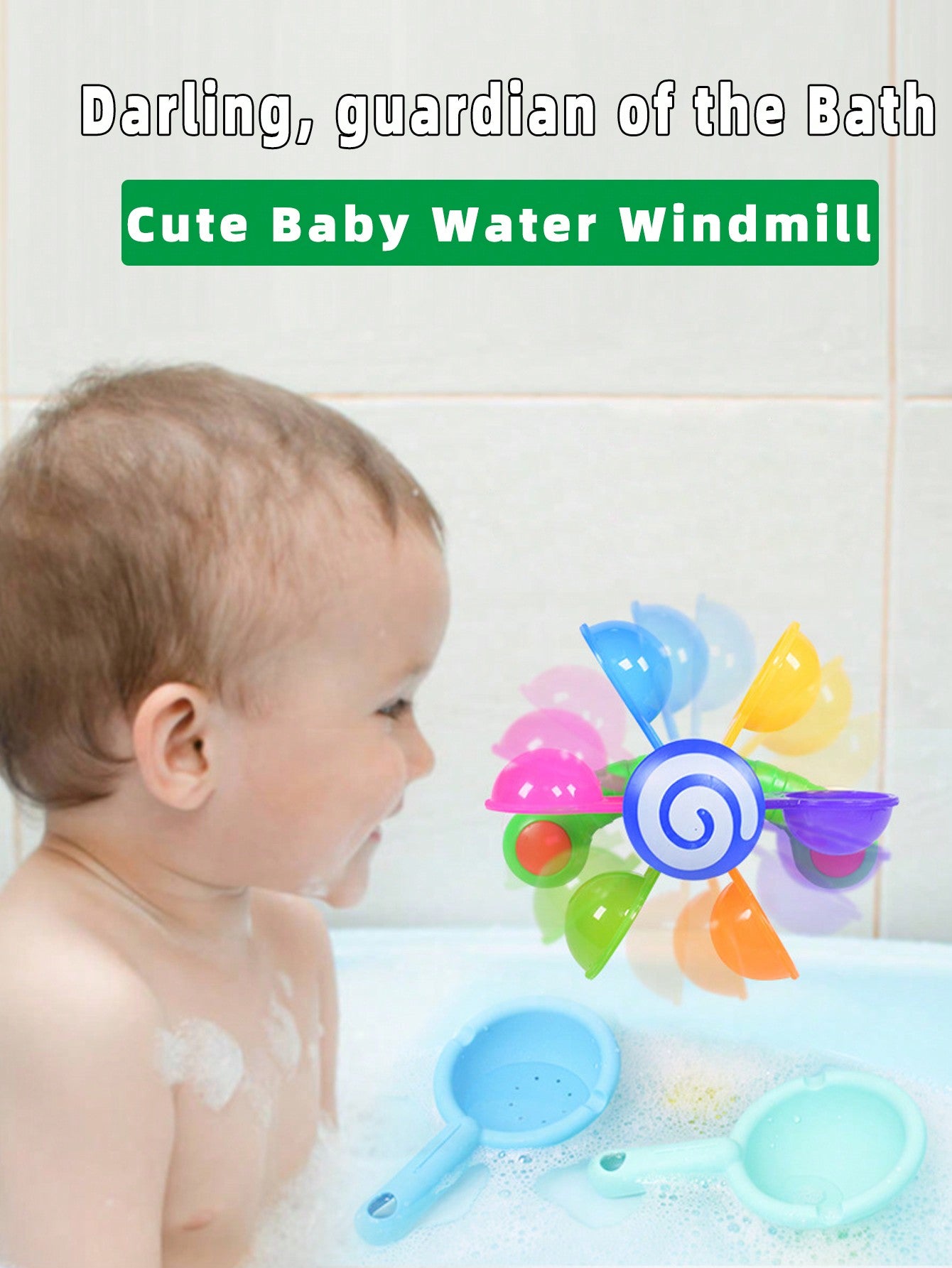 1pc Random Color Combination Plastic Rainbow Windmill Bath Toy With Spoon For Children To Play In The Bathroom