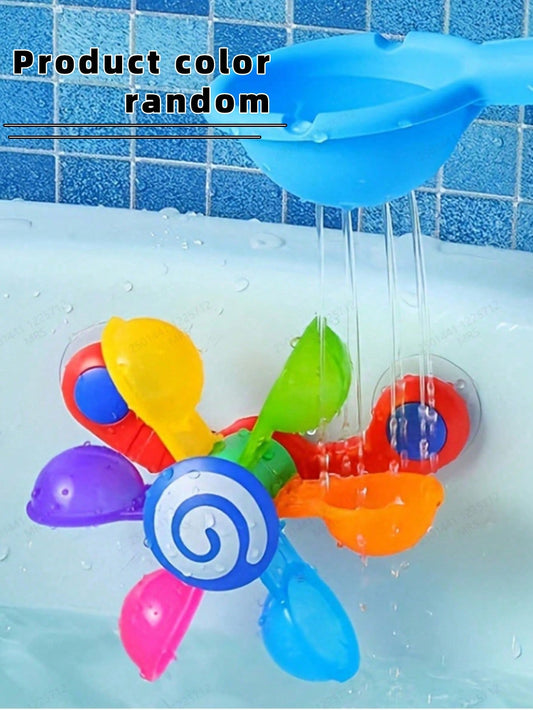 1pc Random Color Combination Plastic Rainbow Windmill Bath Toy With Spoon For Children To Play In The Bathroom