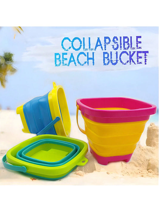 1pc Children's Portable Collapsible Silicone Bucket, Colorful Sand-Pit Toy For Fishing Beach Play And Multiple Function Use, Random Color
