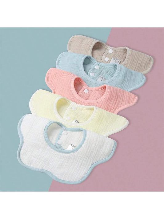 5pcs Muslin Fabric Petal-Shaped Baby Bibs With 360° Rotational Design And 6 Layers Of Pure Cotton Gauze, 25*27cm
