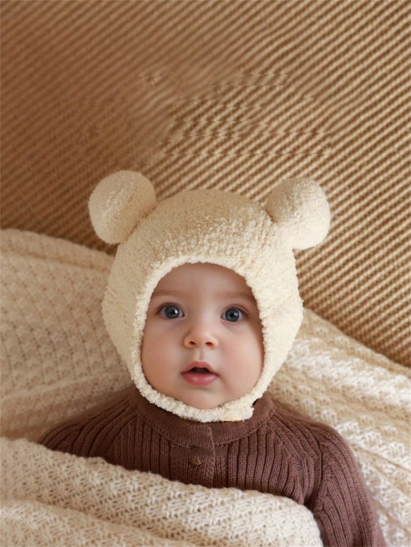 Baby Winter Hat, Warm Knitted Beanie With Coral Fleece Lining, Cute Earflap Hat For Boys And Girls Aged 5-24 Months, 42-48cm