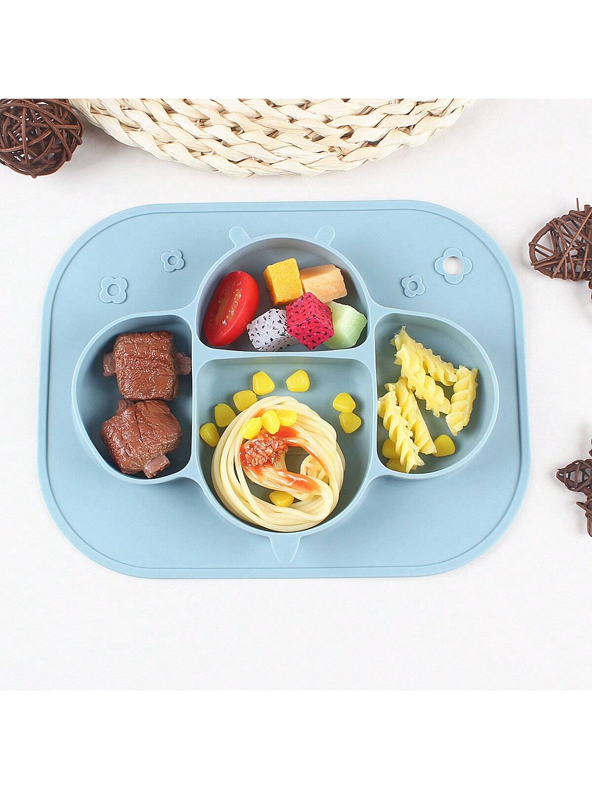 1pc Kids Silicone Divided Plate - Baby Feeding Tableware, Cute Cartoon Toddler Plate - Non-Slip Baby Food Bowl