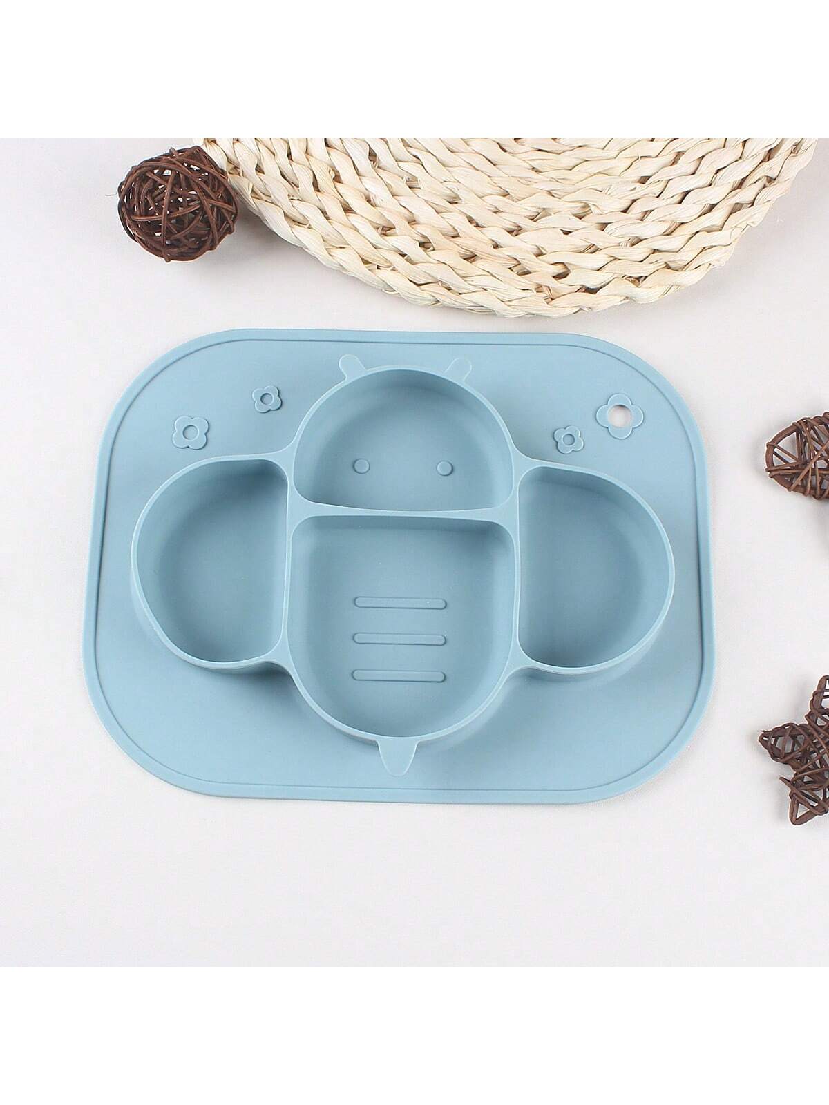 1pc Kids Silicone Divided Plate - Baby Feeding Tableware, Cute Cartoon Toddler Plate - Non-Slip Baby Food Bowl