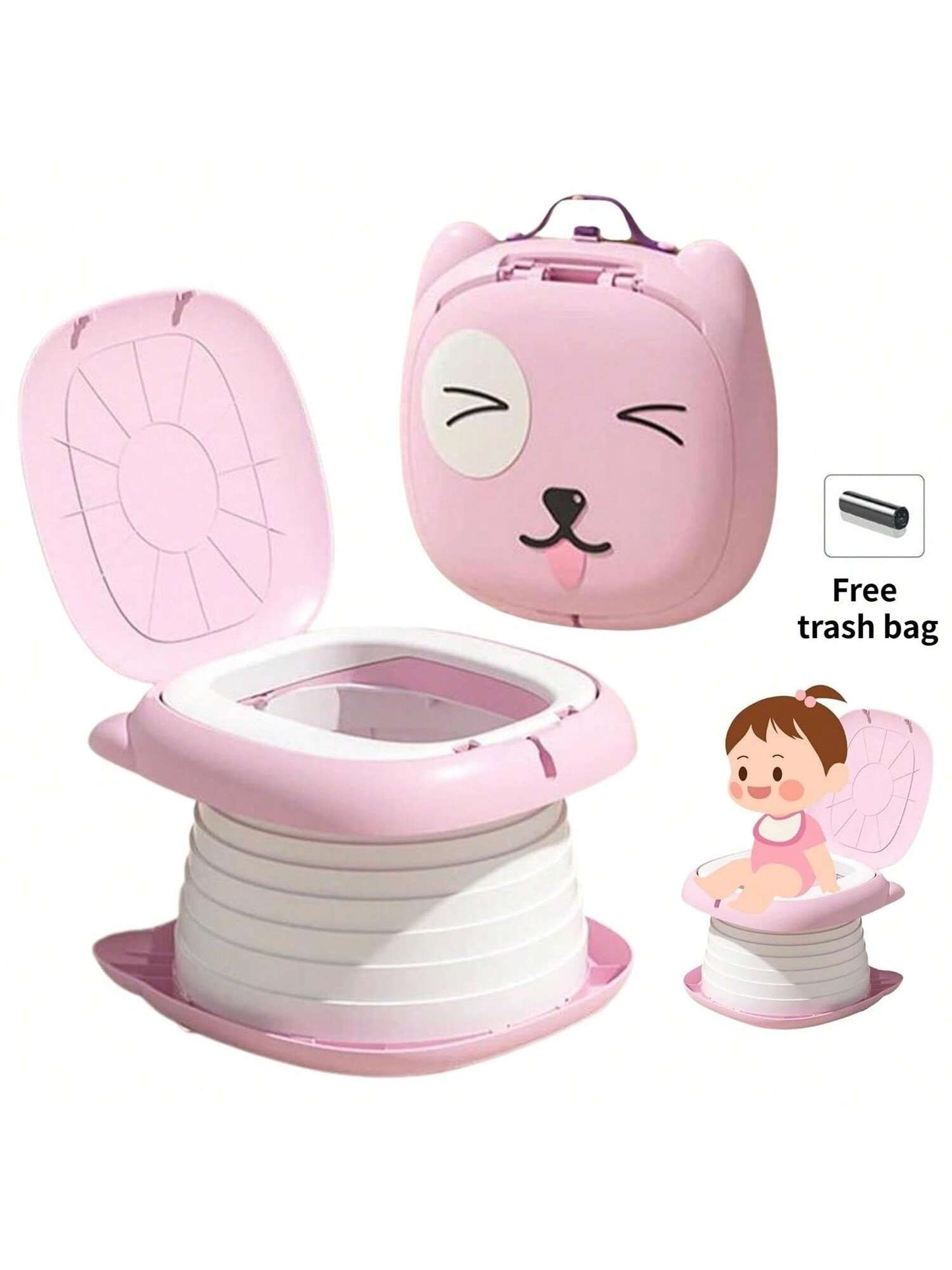 1 Piece PP Children's Folding Toilet Baby Cartoon Mobile Toilet Outdoor Travel Camping Car Portable Urinal Toilet Thickened Durable Material Free Toilet Garbage Bag