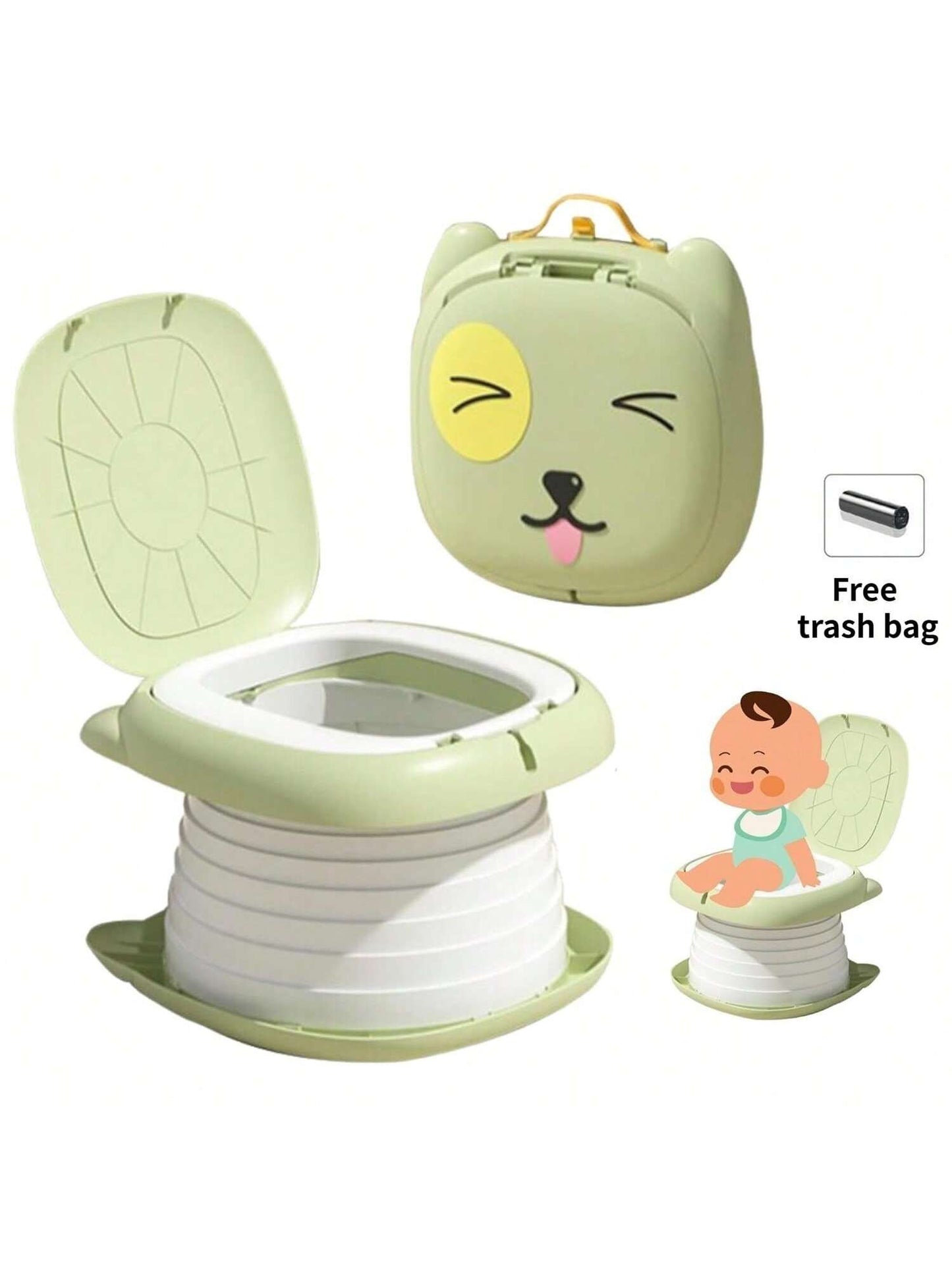 1 Piece PP Children's Folding Toilet Baby Cartoon Mobile Toilet Outdoor Travel Camping Car Portable Urinal Toilet Thickened Durable Material Free Toilet Garbage Bag