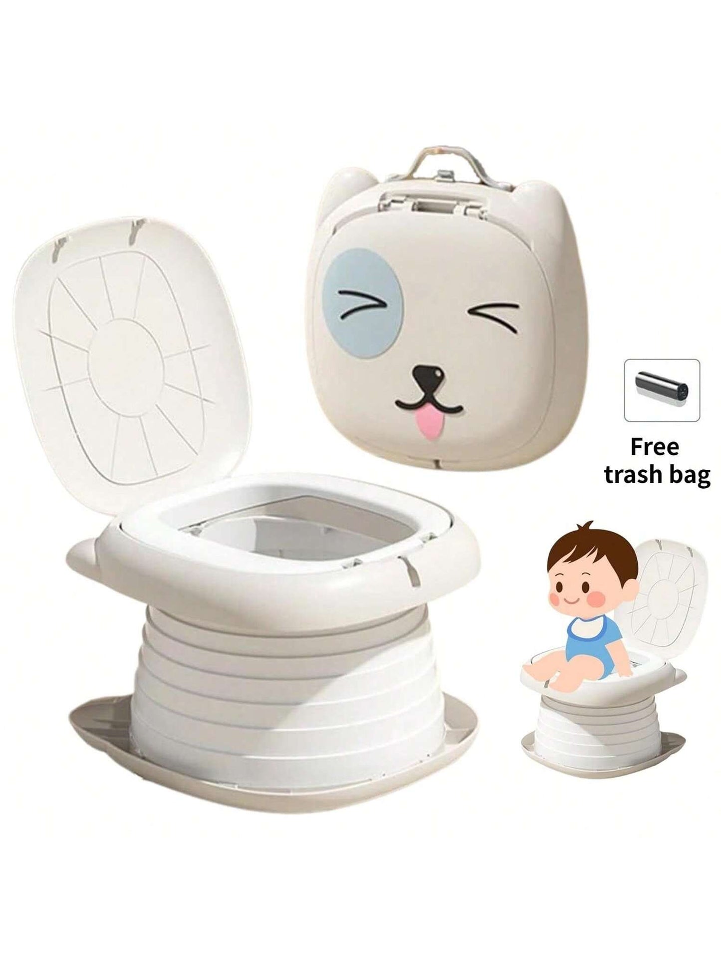 1 Piece PP Children's Folding Toilet Baby Cartoon Mobile Toilet Outdoor Travel Camping Car Portable Urinal Toilet Thickened Durable Material Free Toilet Garbage Bag