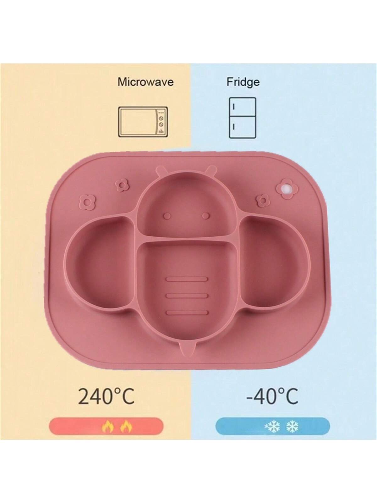 1pc Kids Silicone Divided Plate - Baby Feeding Tableware, Cute Cartoon Toddler Plate - Non-Slip Baby Food Bowl