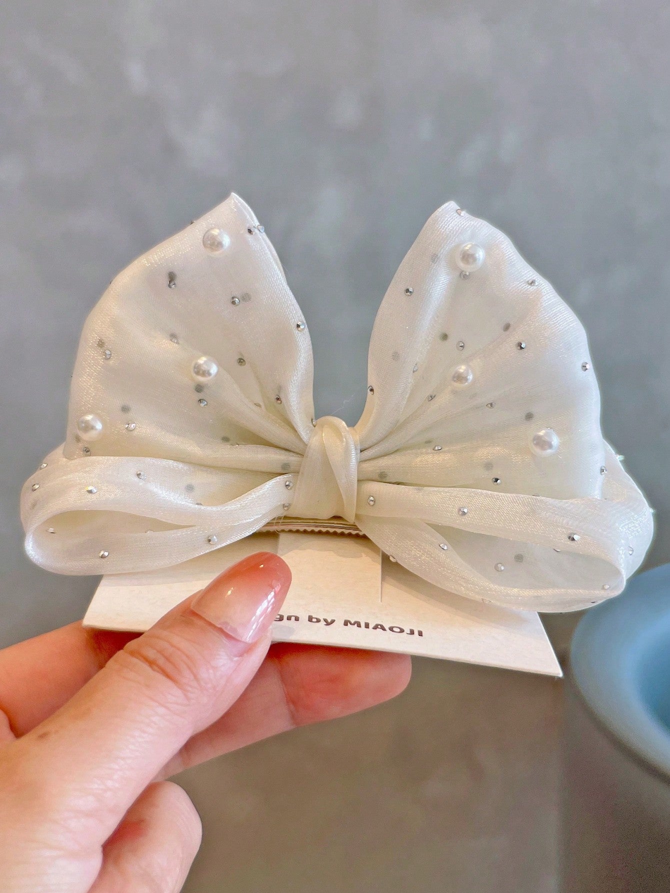 1pc Girls Cute Sweet Rhinestone Bowknot Decor Hair Clip (Shipped Without Card)