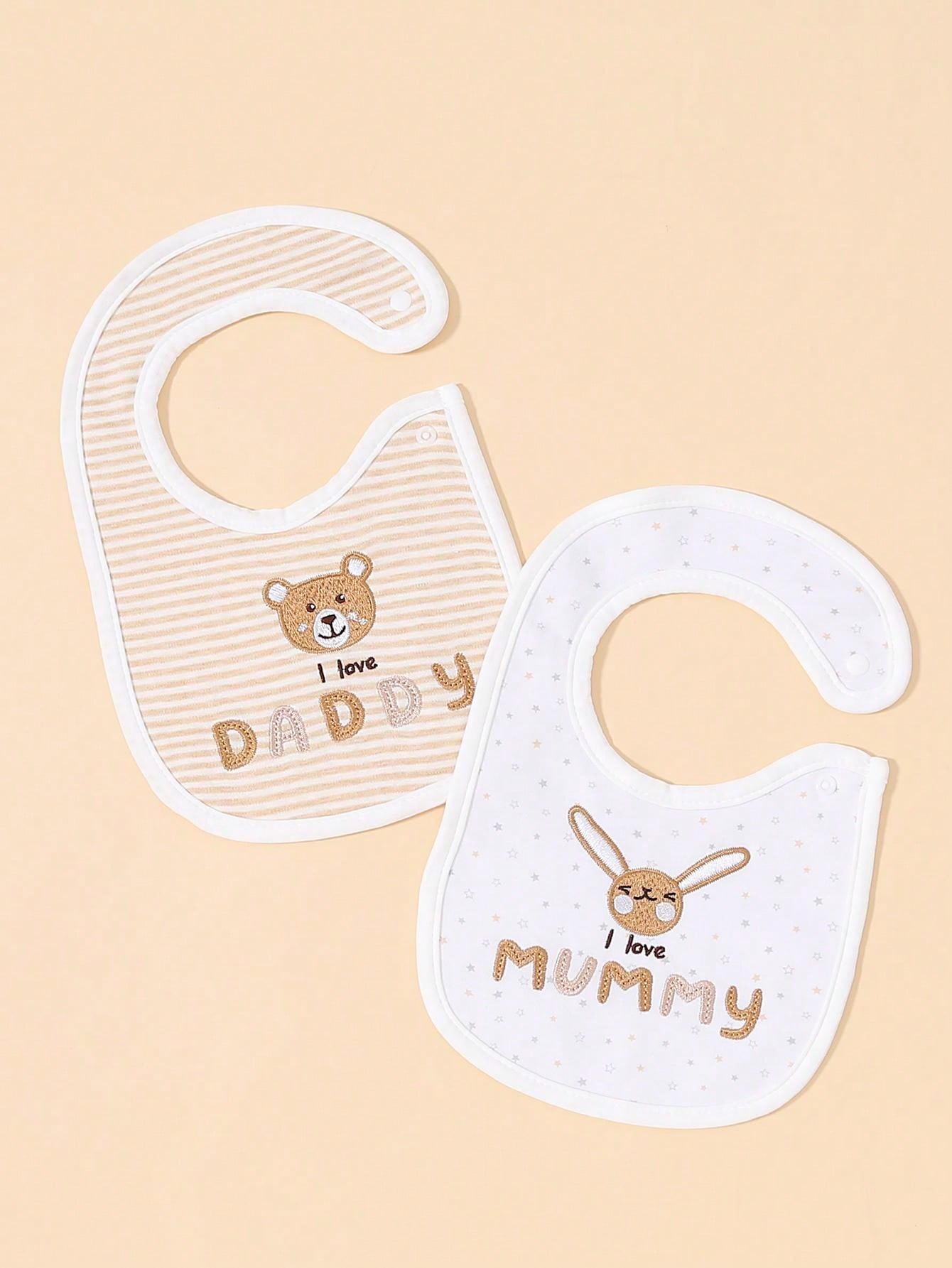 momscare 2pcs Baby Little Bear&Bunny&Striped Star&Valentine's Day Pattern Bibs,Soft Absorbent Feeding Bibs, Suitable For Newborns And Infants - Cute Design Baby Bibs - The Perfect Infant Feeding Gift For Boy And Girls