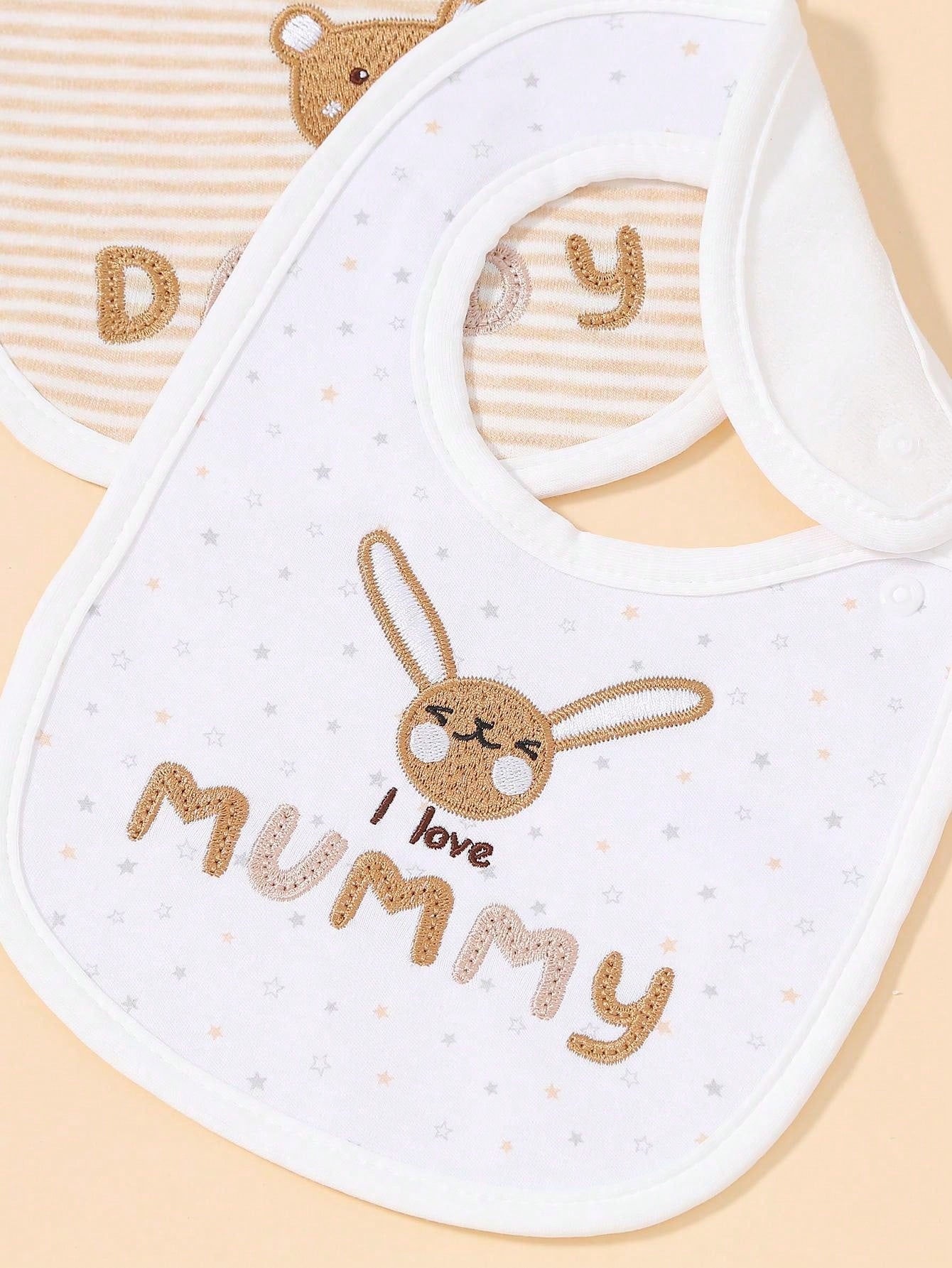 momscare 2pcs Baby Little Bear&Bunny&Striped Star&Valentine's Day Pattern Bibs,Soft Absorbent Feeding Bibs, Suitable For Newborns And Infants - Cute Design Baby Bibs - The Perfect Infant Feeding Gift For Boy And Girls