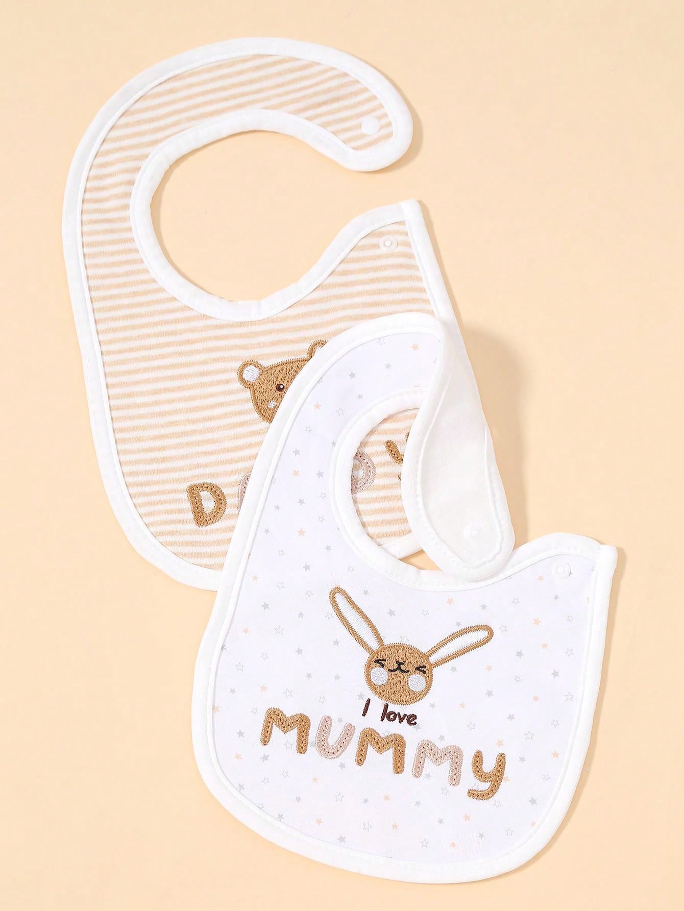 momscare 2pcs Baby Little Bear&Bunny&Striped Star&Valentine's Day Pattern Bibs,Soft Absorbent Feeding Bibs, Suitable For Newborns And Infants - Cute Design Baby Bibs - The Perfect Infant Feeding Gift For Boy And Girls