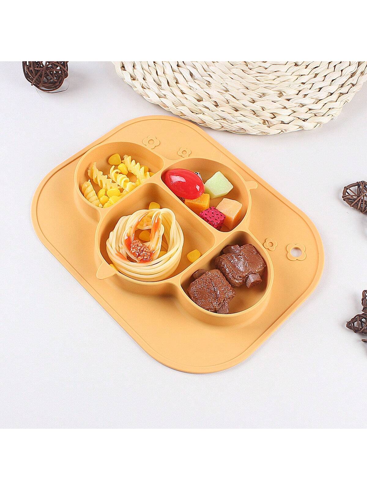 1pc Kids Silicone Divided Plate - Baby Feeding Tableware, Cute Cartoon Toddler Plate - Non-Slip Baby Food Bowl