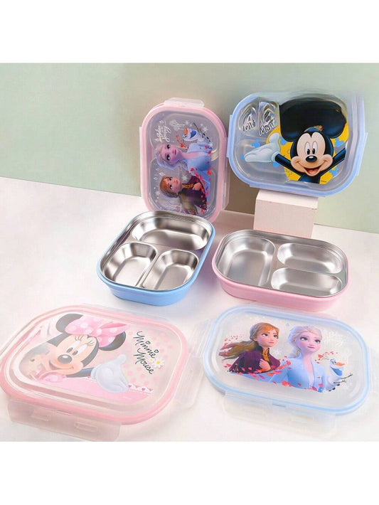 Officially Licensed Stainless Steel Lunch Box With Mickey Minnie Kawaii Design - Perfect For Work, Outdoor Travel, And Camping - 3 Compartments For Food Storage,McQueen Car Lunch Box, Suitable For Outdoor Capacity Lunch Boxes, Pink, Blue, And Red Lunch B