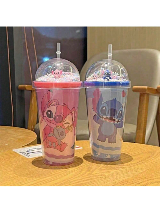 Stitch Tumbler With Dome Lid And Straw, Double Walled Plastic Water Bottle, Water Cups, Summer Winter Drinkware, Travel Accessories, Gifts