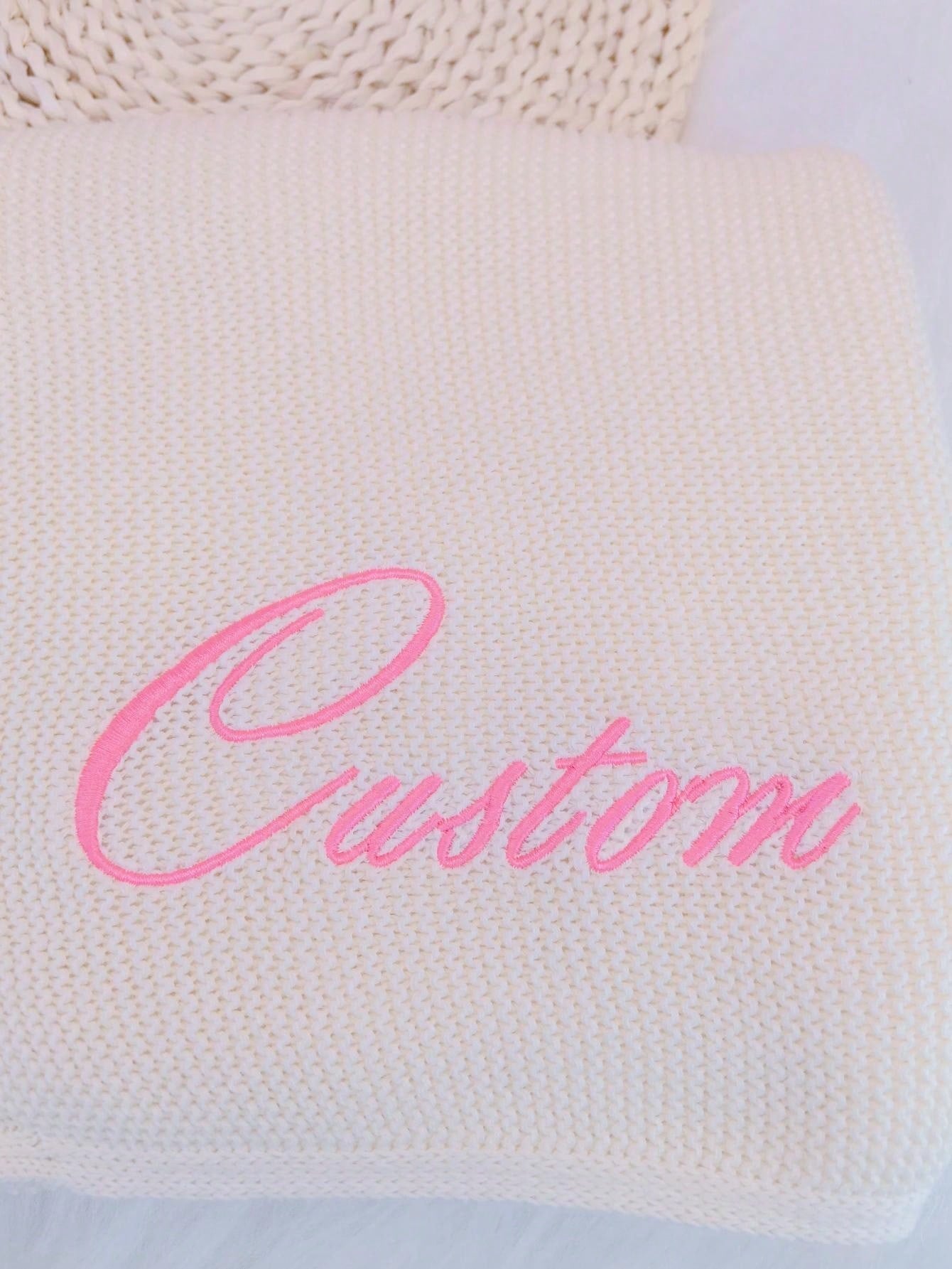 Customized Embroidered Name Knit Baby Blanket, 100cm X 80cm, Beige Baby Shower Family Decorations Gifts