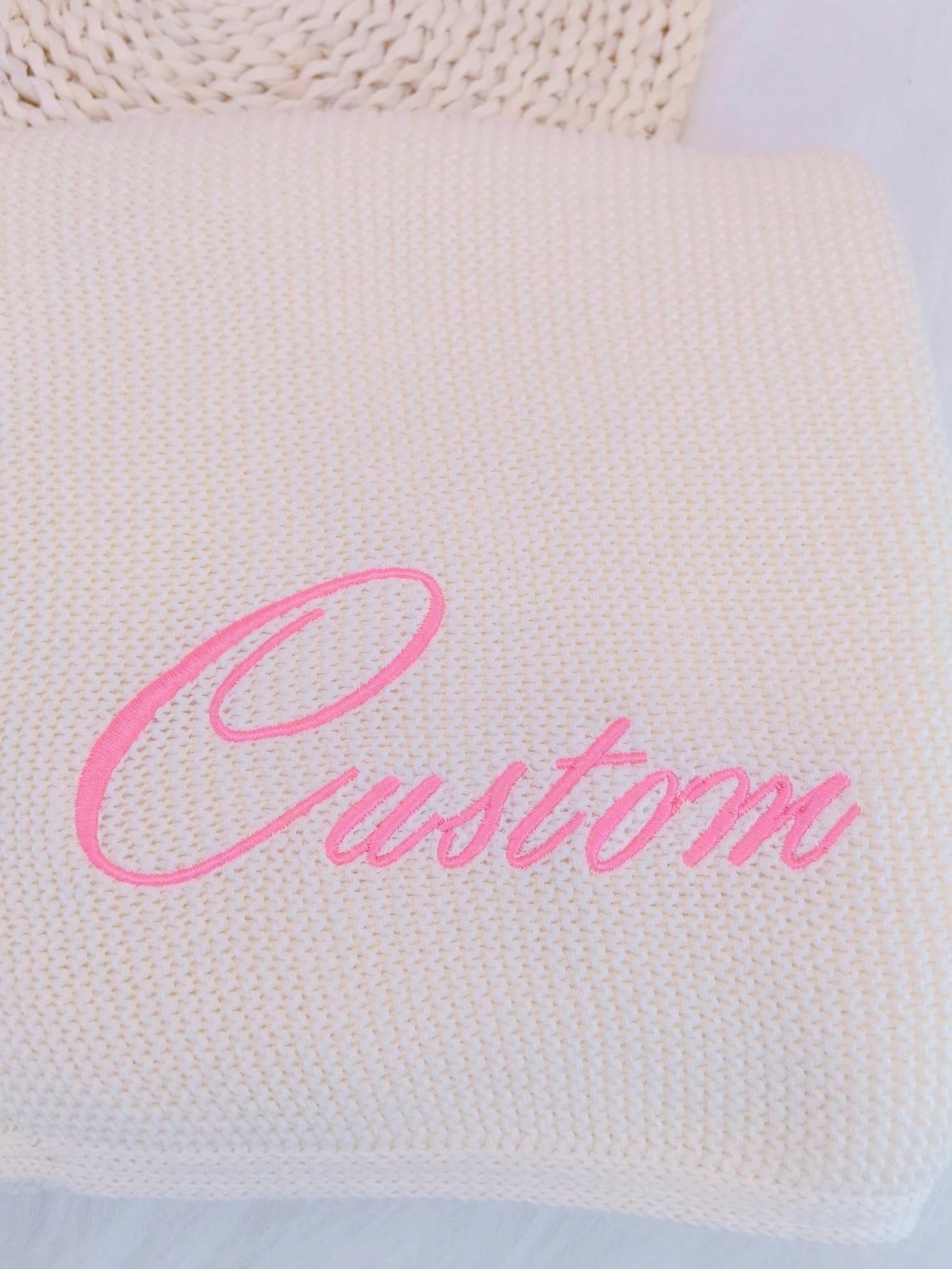 Customized Embroidered Name Knit Baby Blanket, 100cm X 80cm, Beige Baby Shower Family Decorations Gifts