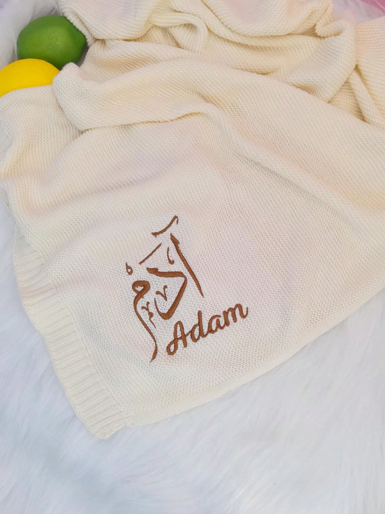 Customized Embroidered Name Knit Baby Blanket, 100cm X 80cm, Beige Baby Shower Family Decorations Gifts