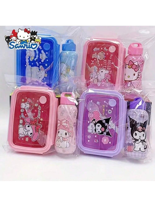 1pc Officially Licensed Sanrios Hello Kittys Kuromis Cinnamons Melodys Bento Box Set With Matching Water Bottle - Cute, Leakproof Lunch Container For School, Work, And Travel School Supplies,Back To School