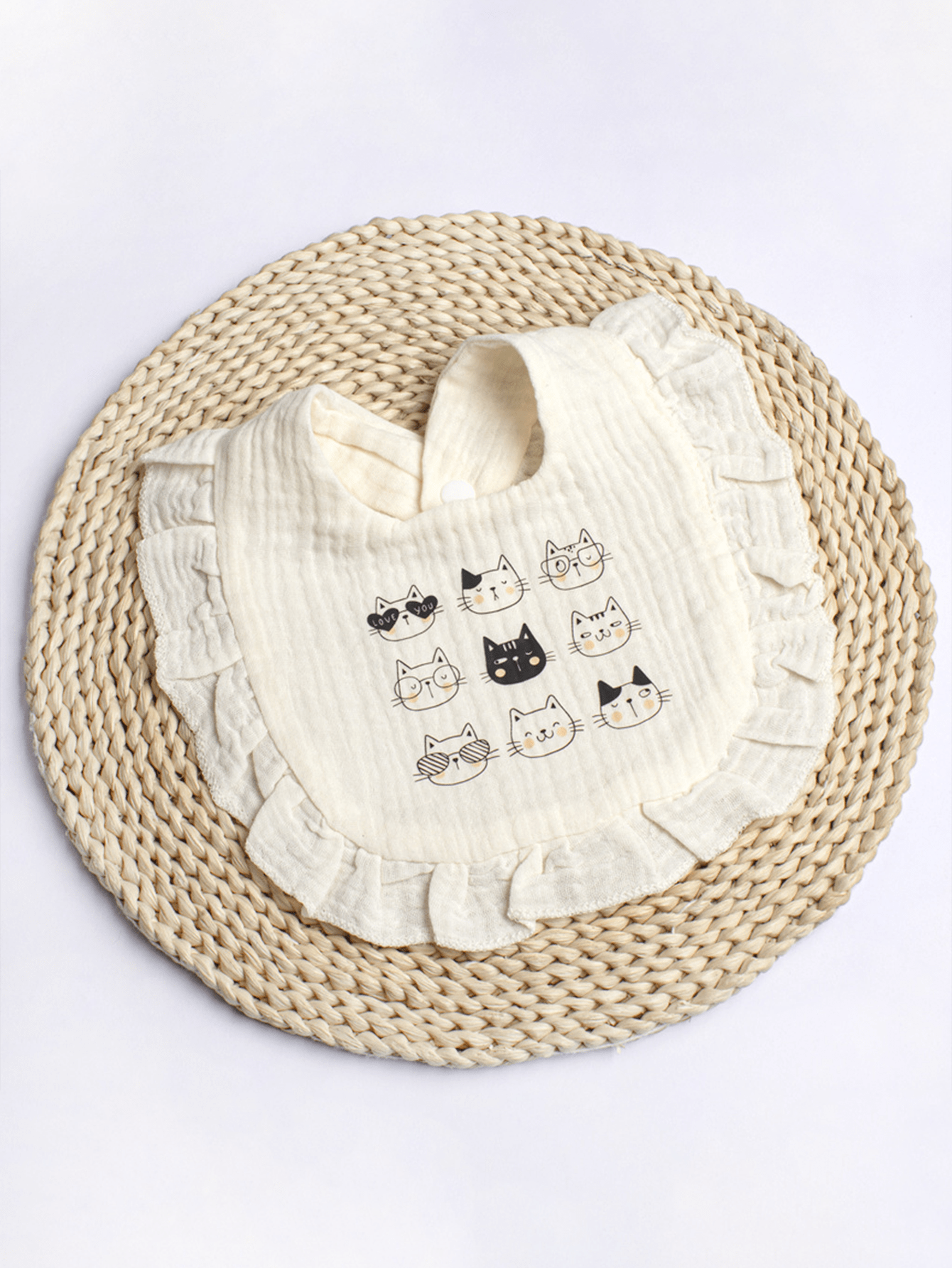 1pc Beige Heat-Pressed Baby Bib & Burp Cloth Set, Suitable For Mealtime To Prevent Clothing From Getting Dirty