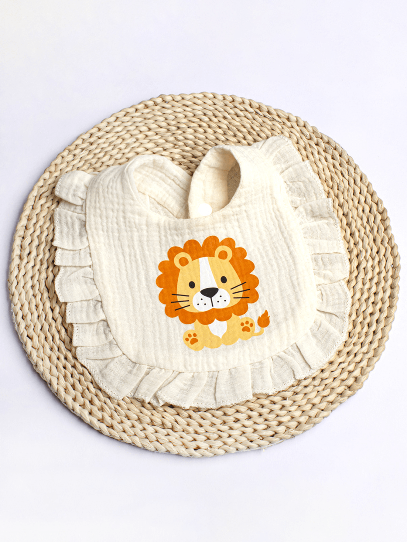 1pc Beige Heat-Pressed Baby Bib & Burp Cloth Set, Suitable For Mealtime To Prevent Clothing From Getting Dirty