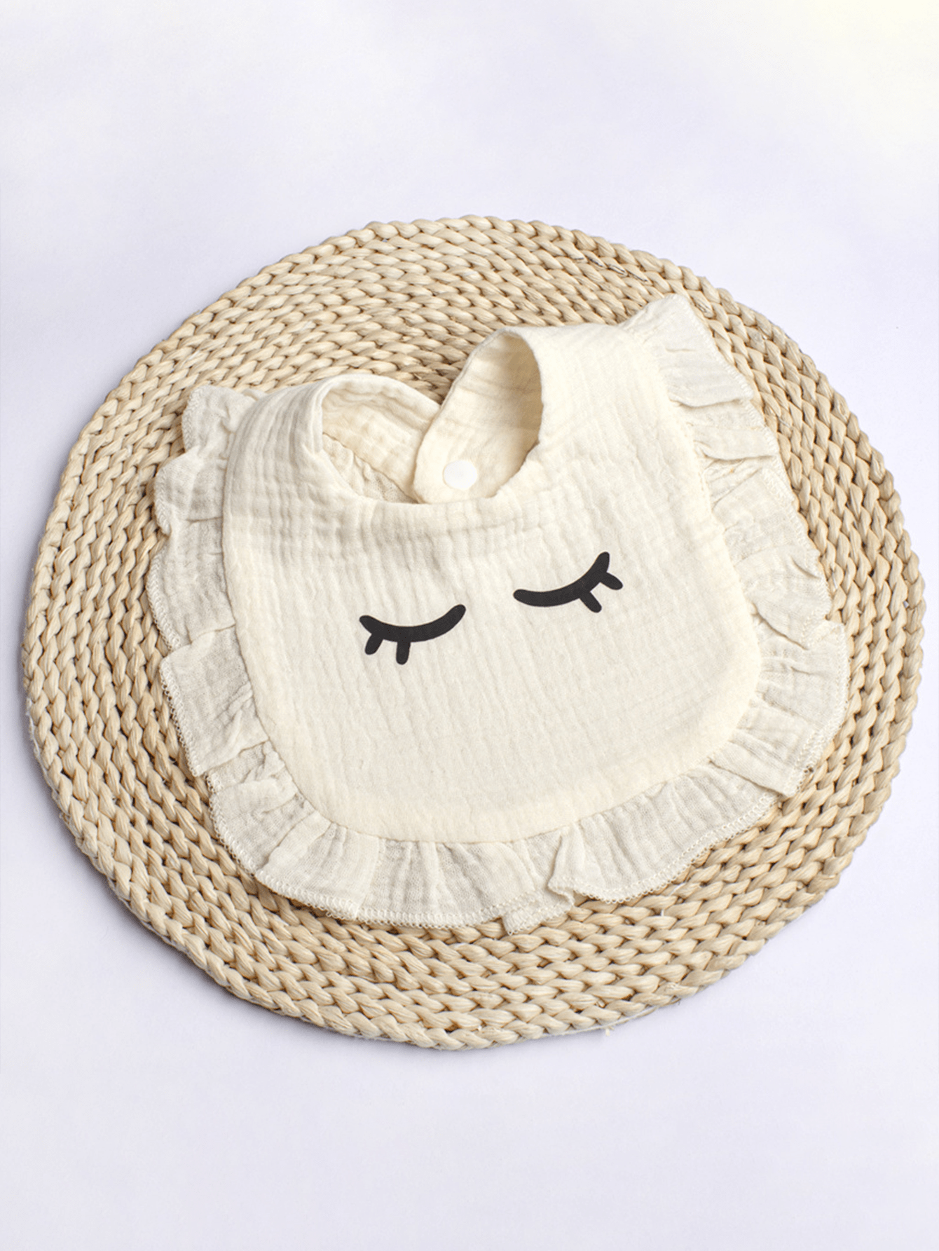 1pc Beige Heat-Pressed Baby Bib & Burp Cloth Set, Suitable For Mealtime To Prevent Clothing From Getting Dirty