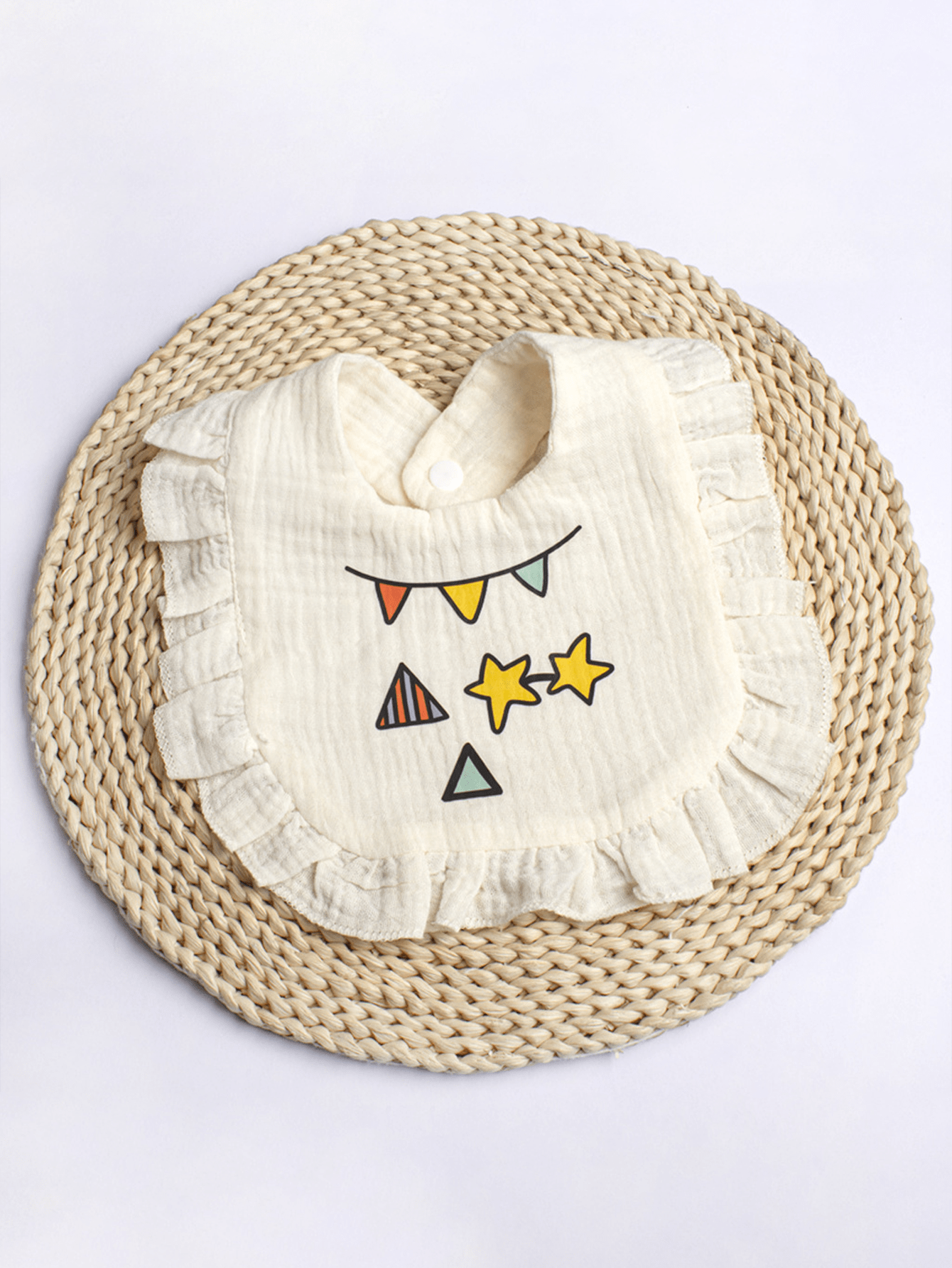 1pc Beige Heat-Pressed Baby Bib & Burp Cloth Set, Suitable For Mealtime To Prevent Clothing From Getting Dirty