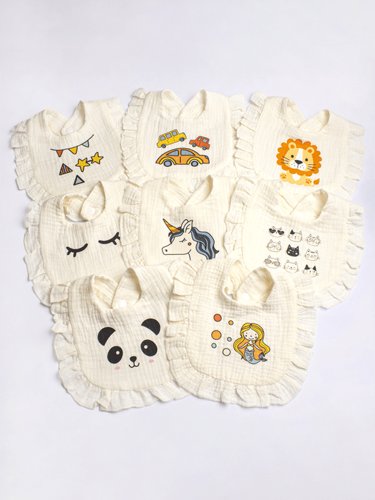 1pc Beige Heat-Pressed Baby Bib & Burp Cloth Set, Suitable For Mealtime To Prevent Clothing From Getting Dirty