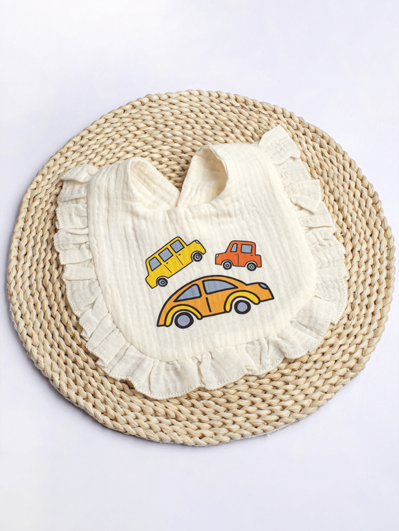 1pc Beige Heat-Pressed Baby Bib & Burp Cloth Set, Suitable For Mealtime To Prevent Clothing From Getting Dirty