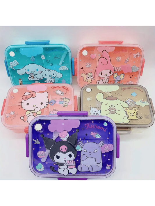 Melody Cartoon Lunch Box Anime Bento Box With Cutlery Set, 3 Compartments Food Container, Microwave Safe, For Students And Workers, Kitchen Travel Accessories School Supplies,Back To School