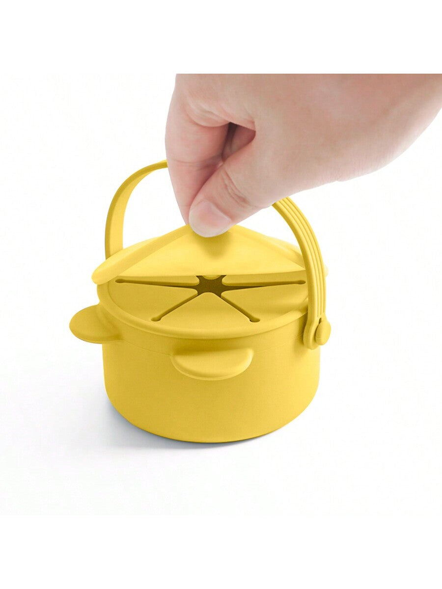 1pc Baby Silicone Snack Cup With Lid Solid Color Food Storage Box Container Bear Shape For Children