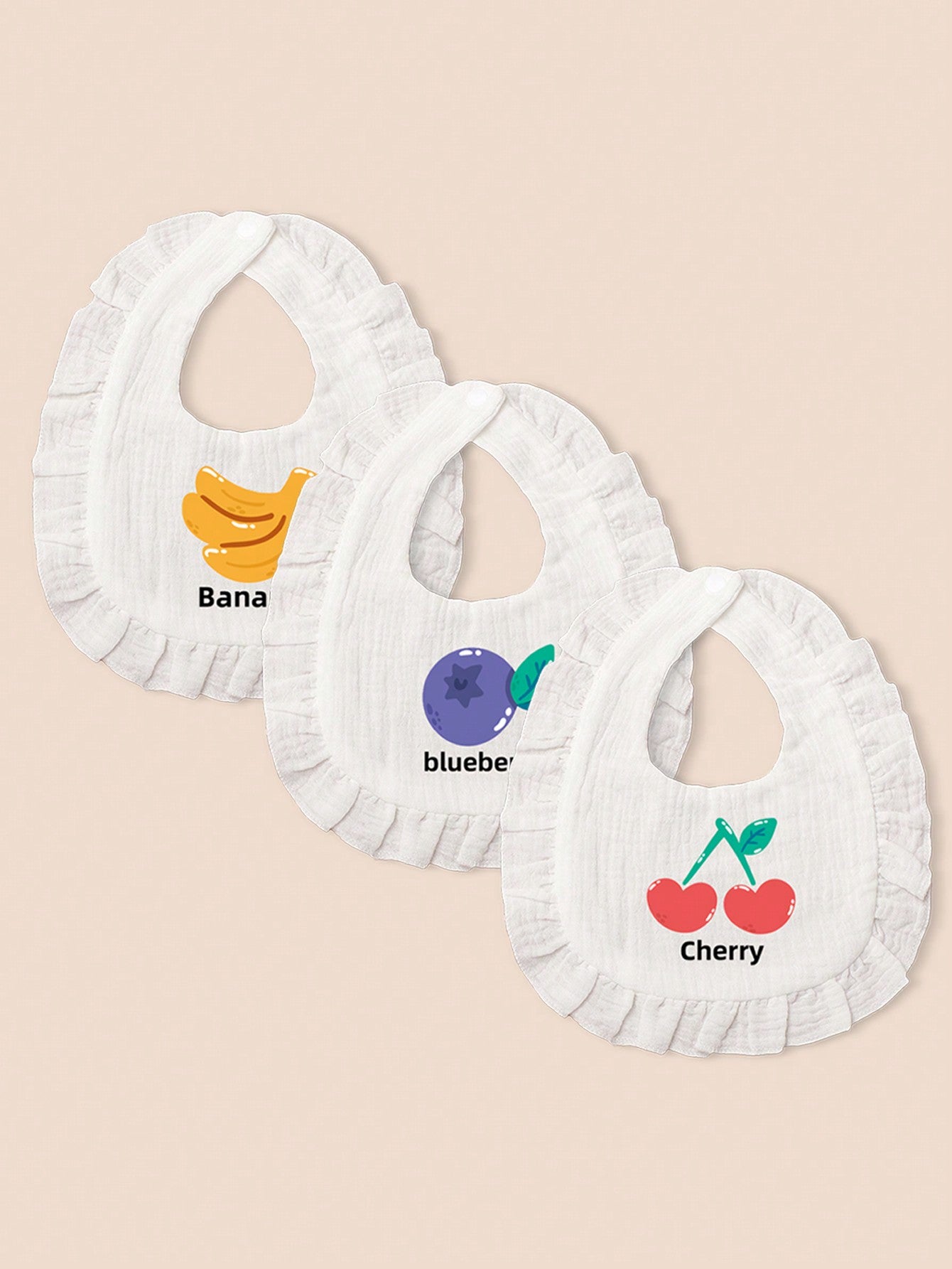 1pc Adorable White Printed Baby Bib Set For Mealtime, Prevents Clothes From Getting Dirty