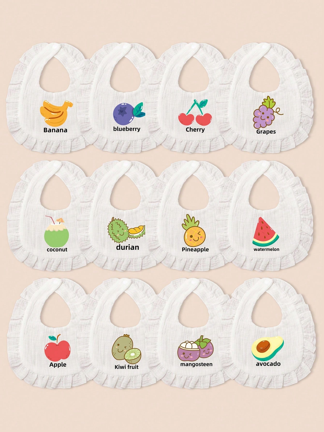 1pc Adorable White Printed Baby Bib Set For Mealtime, Prevents Clothes From Getting Dirty