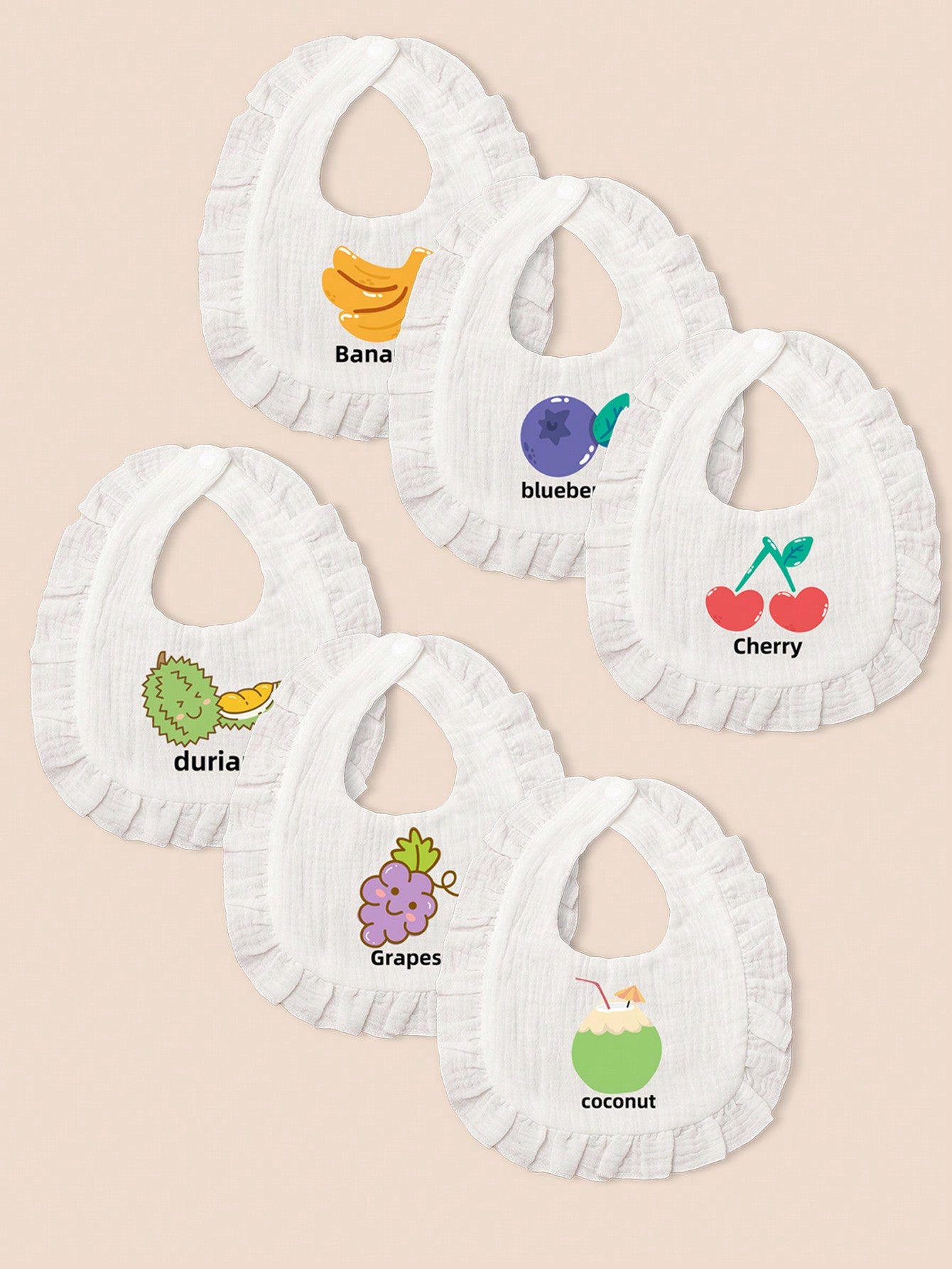 1pc Adorable White Printed Baby Bib Set For Mealtime, Prevents Clothes From Getting Dirty