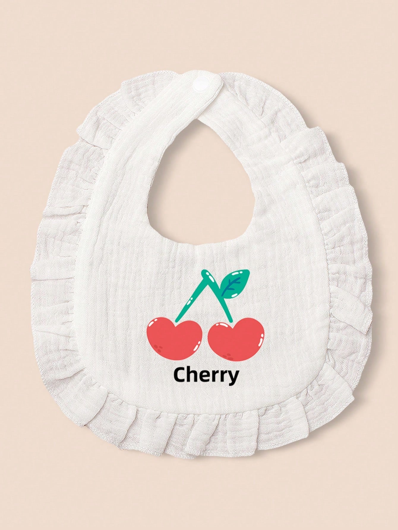 1pc Adorable White Printed Baby Bib Set For Mealtime, Prevents Clothes From Getting Dirty