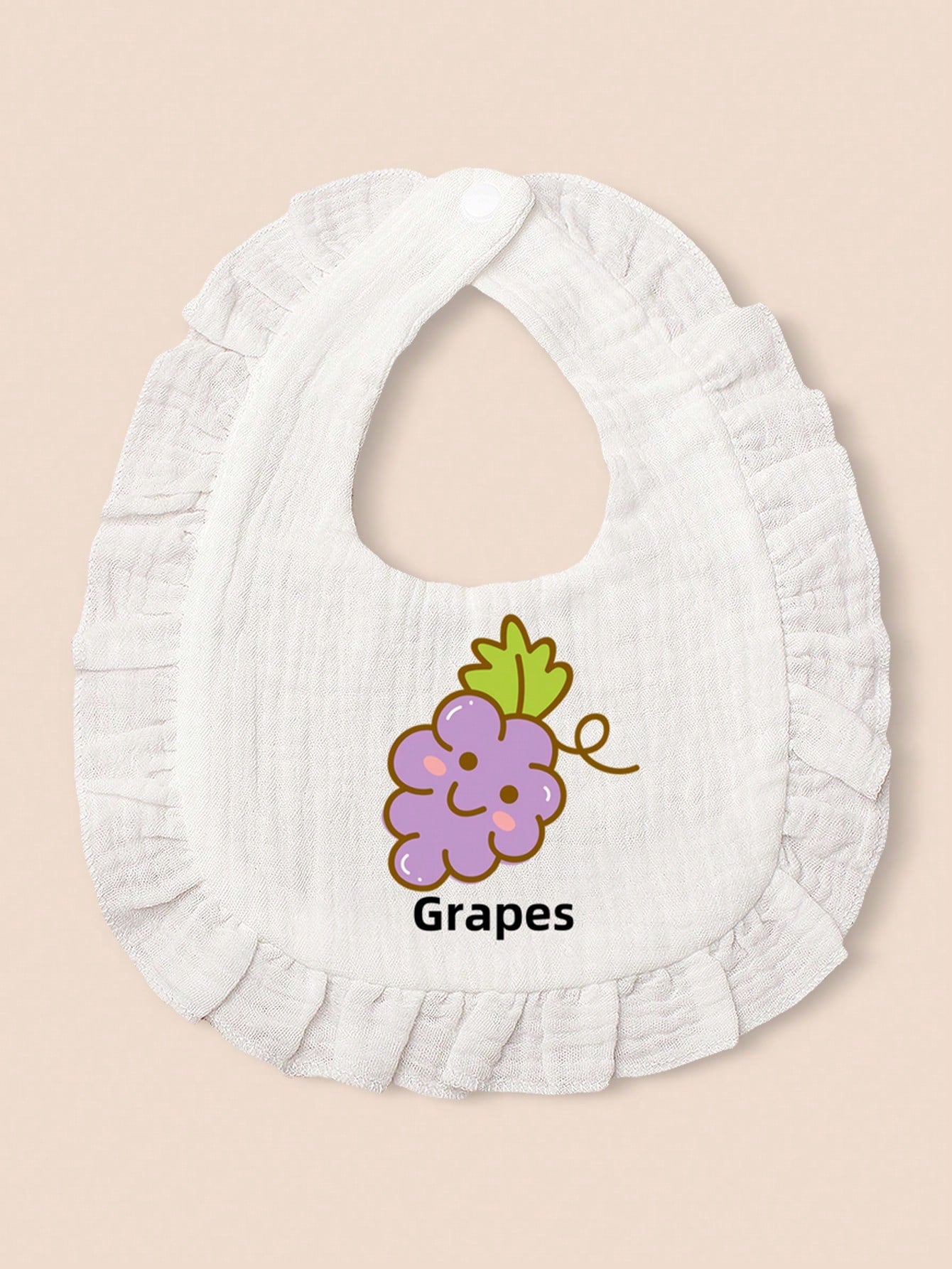 1pc Adorable White Printed Baby Bib Set For Mealtime, Prevents Clothes From Getting Dirty