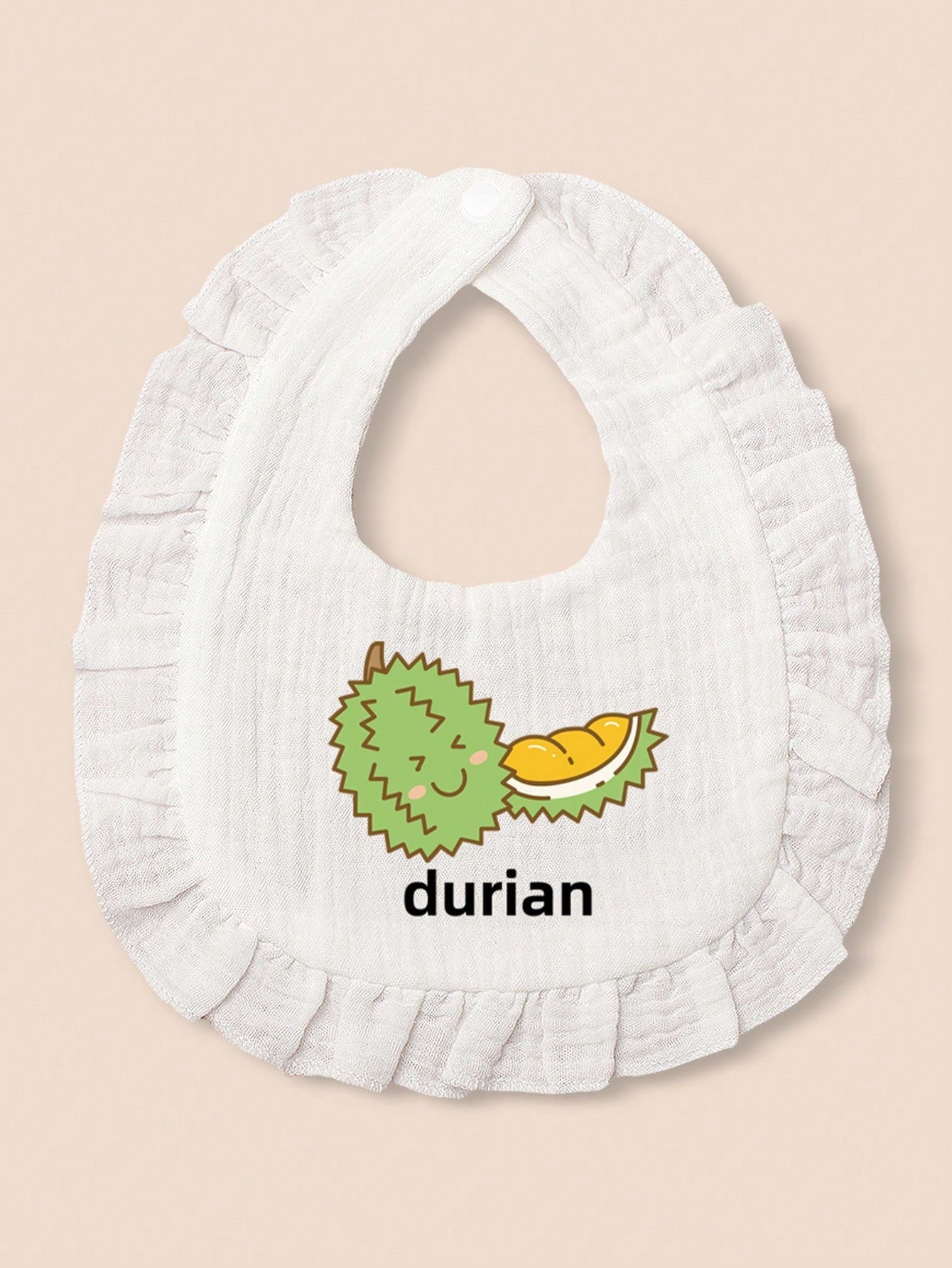 1pc Adorable White Printed Baby Bib Set For Mealtime, Prevents Clothes From Getting Dirty