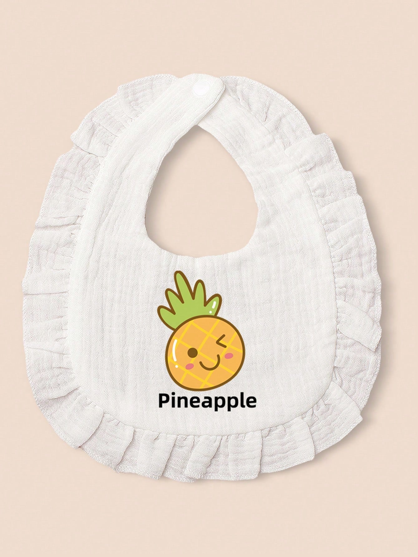 1pc Adorable White Printed Baby Bib Set For Mealtime, Prevents Clothes From Getting Dirty