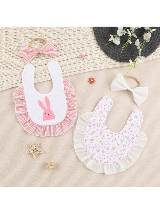 4pcs Baby Bibs & Headbands Set