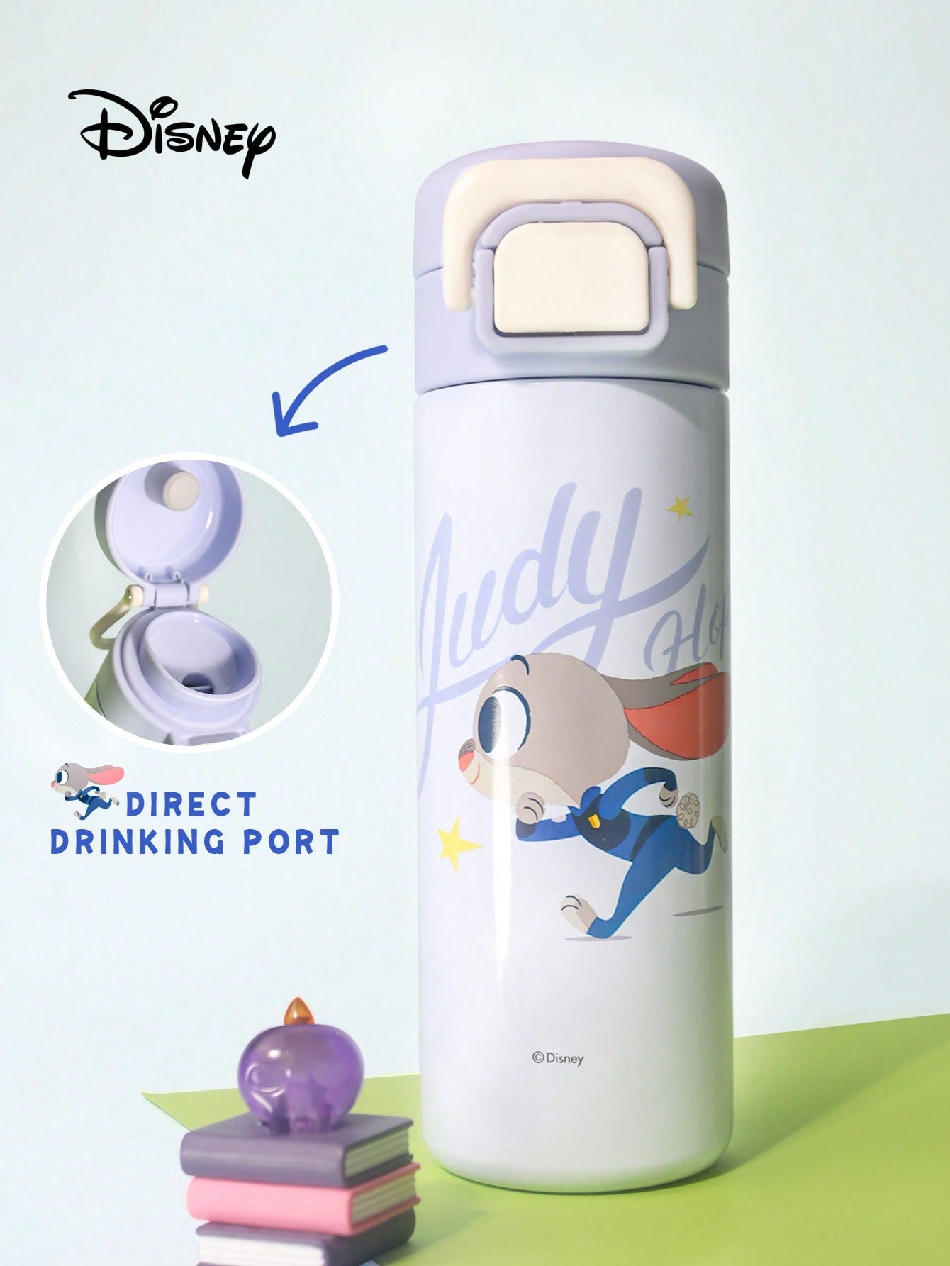 Disney 1pc Disney Elsa, Mickey, Stitch, Strawberry Bear Series 450ML Stainless Steel Children's Fashionable Direct Drinking Water Cup, Keeps Cold & Hot, Suitable For Daily Use