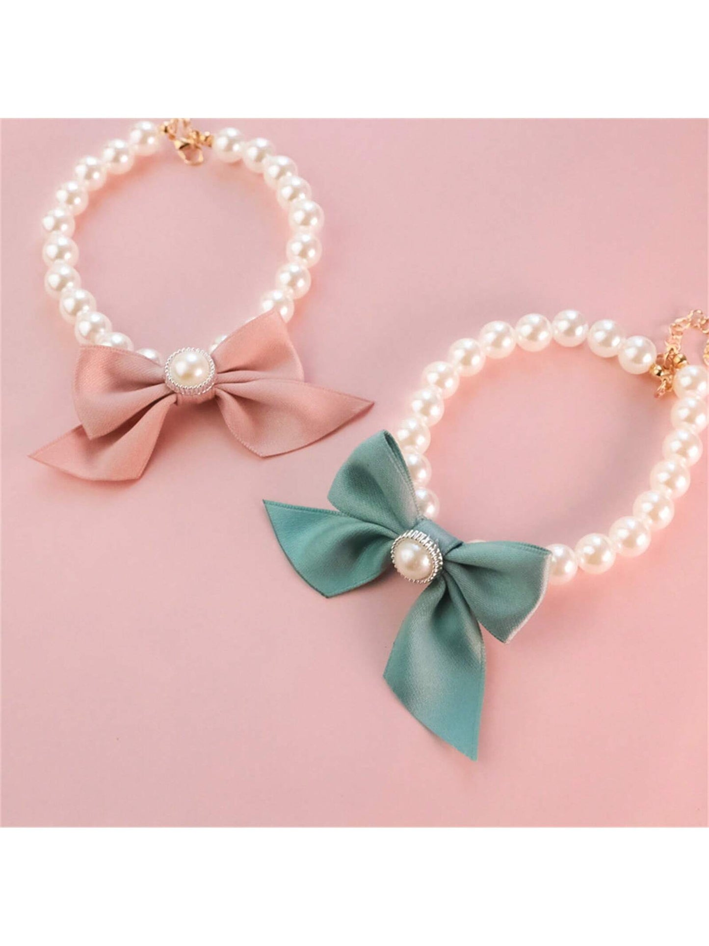 1pc Pet Cat Necklace, Cute Pearl Necklace, Bow Collar For Dogs And Cats