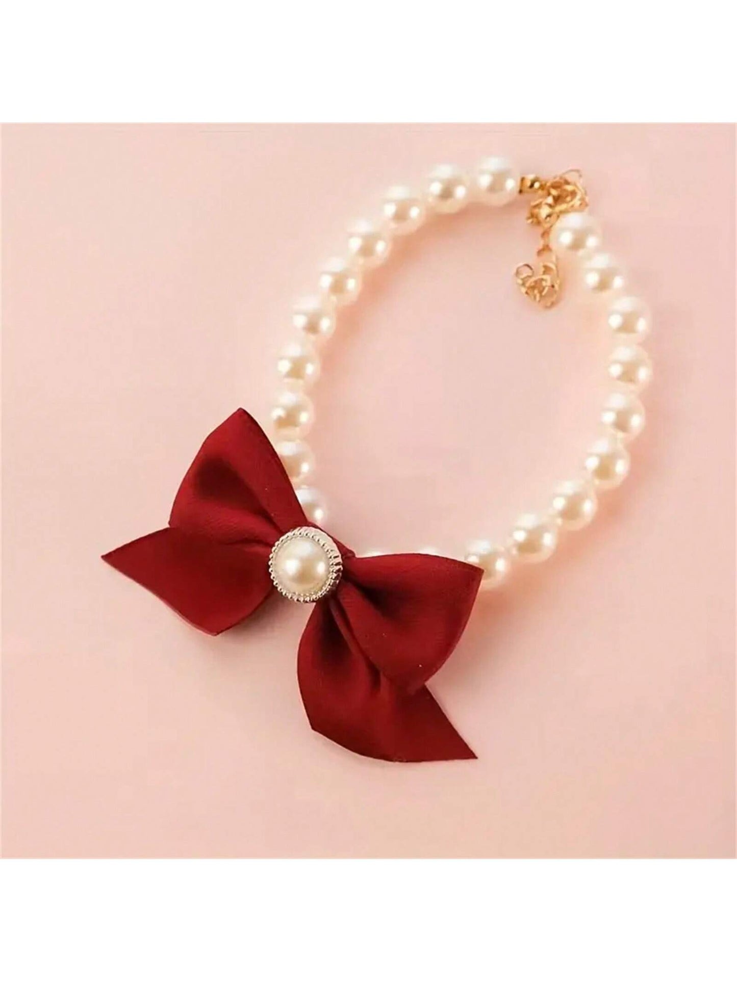 1pc Pet Cat Necklace, Cute Pearl Necklace, Bow Collar For Dogs And Cats