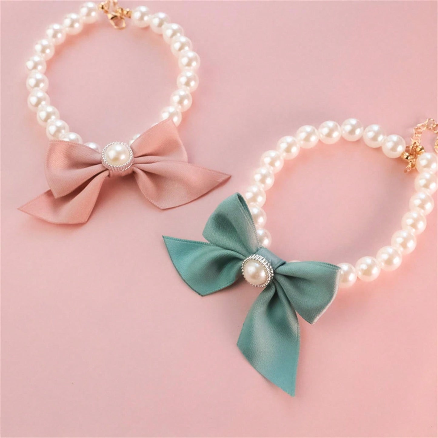 1pc Pet Cat Necklace, Cute Pearl Necklace, Bow Collar For Dogs And Cats