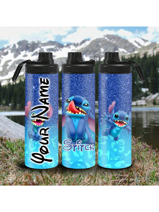1pc Personalized 20oz Cartoon Character Stitch Printed Stainless Steel Double Wall Insulated Leak-Proof Water Bottle, Ideal For Outdoor Sports, Cycling, Hiking, Camping And Travel